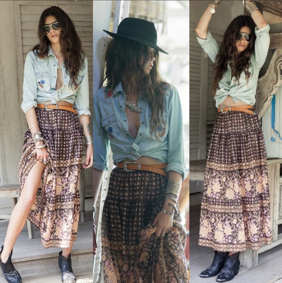 Spell designs desert rose maxi skirt raven brown S - Picture 2 of 8